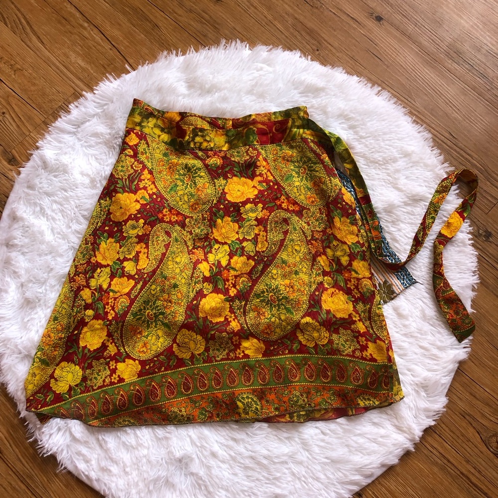 Boho Mini Floral Sari Wrap Skirt - Picture 5 of 10